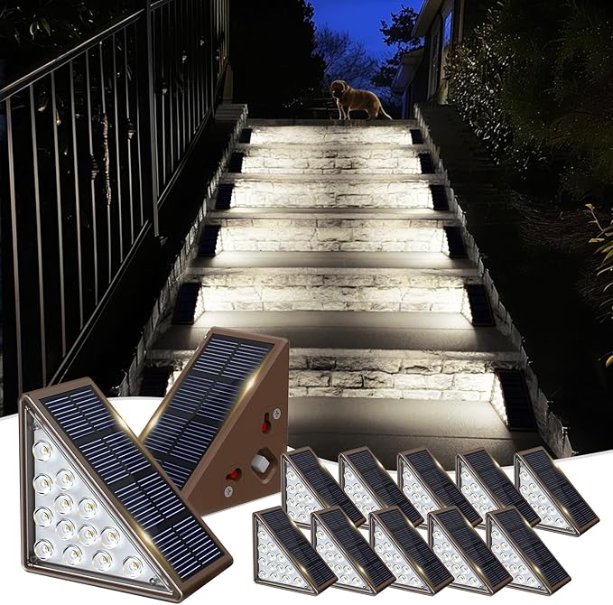 Solar Step Lights - 12 Pack, Waterproof IP67, Deck & Staircase Lights, Patio & Front Step (Cool Brown)