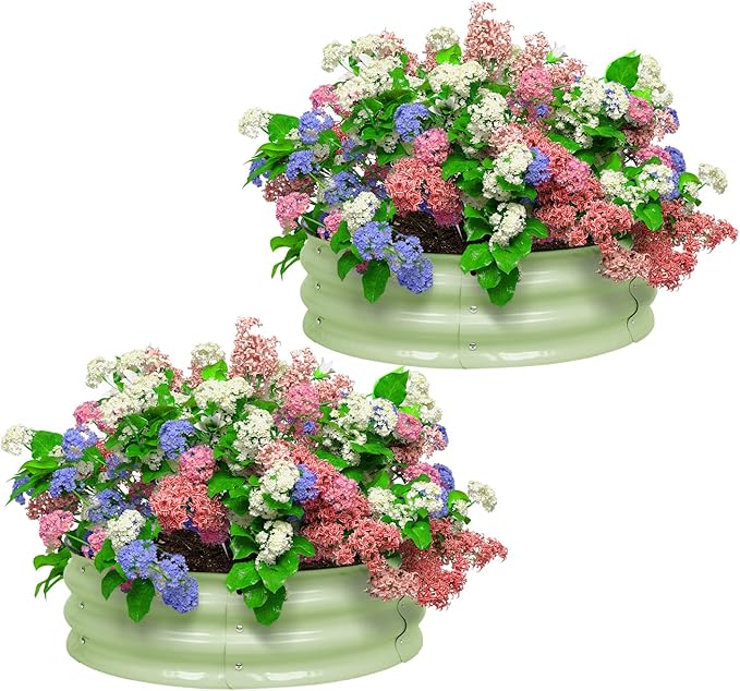 BPS Metal Raised Garden Bed, 2-Pack 2.5FT Diameter Galvanized Planter Raised Garden Boxes for Flower Planters, Vegetables Herb