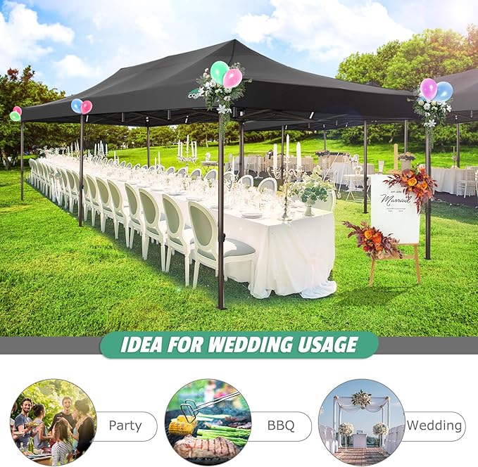 COBIZI 10x20 Pop Up Canopy Heavy Duty Without Sidewalls, Commercial Heavy Duty Pop Up Tent for Parties All Weather Waterproof and UV 50+ Wedding Tent with Roller Bag(Legs Upgraded),Black