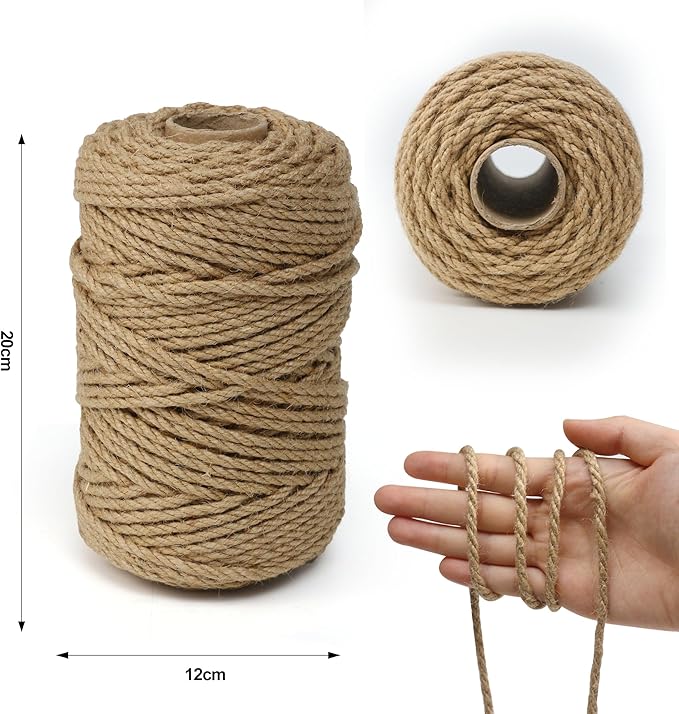 Jute Twine String,328 Feet 5mm Natural Jute Rope,3ply Thin Ribbon Hemp Twine for Gift Wrapping Craft Plant Garden Christmas Handmade Arts Decoration Packing String Home Decor