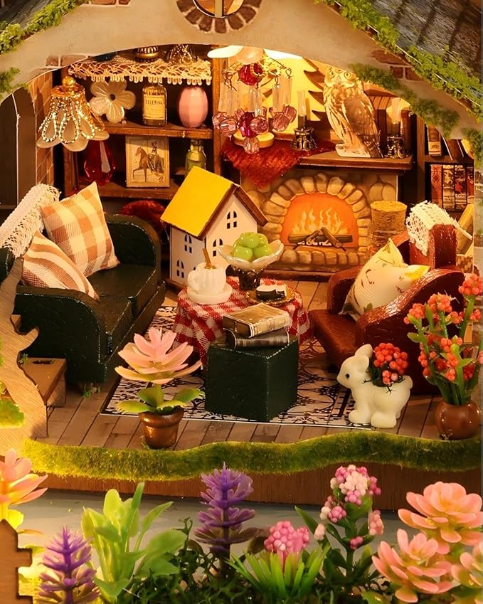 OZJAY Miniature House Kit, DIY Wooden Dollhouse Miniature Kit, Dollhouse Kit, Mini House Building Kit for Adult Teen, Forest Adventure