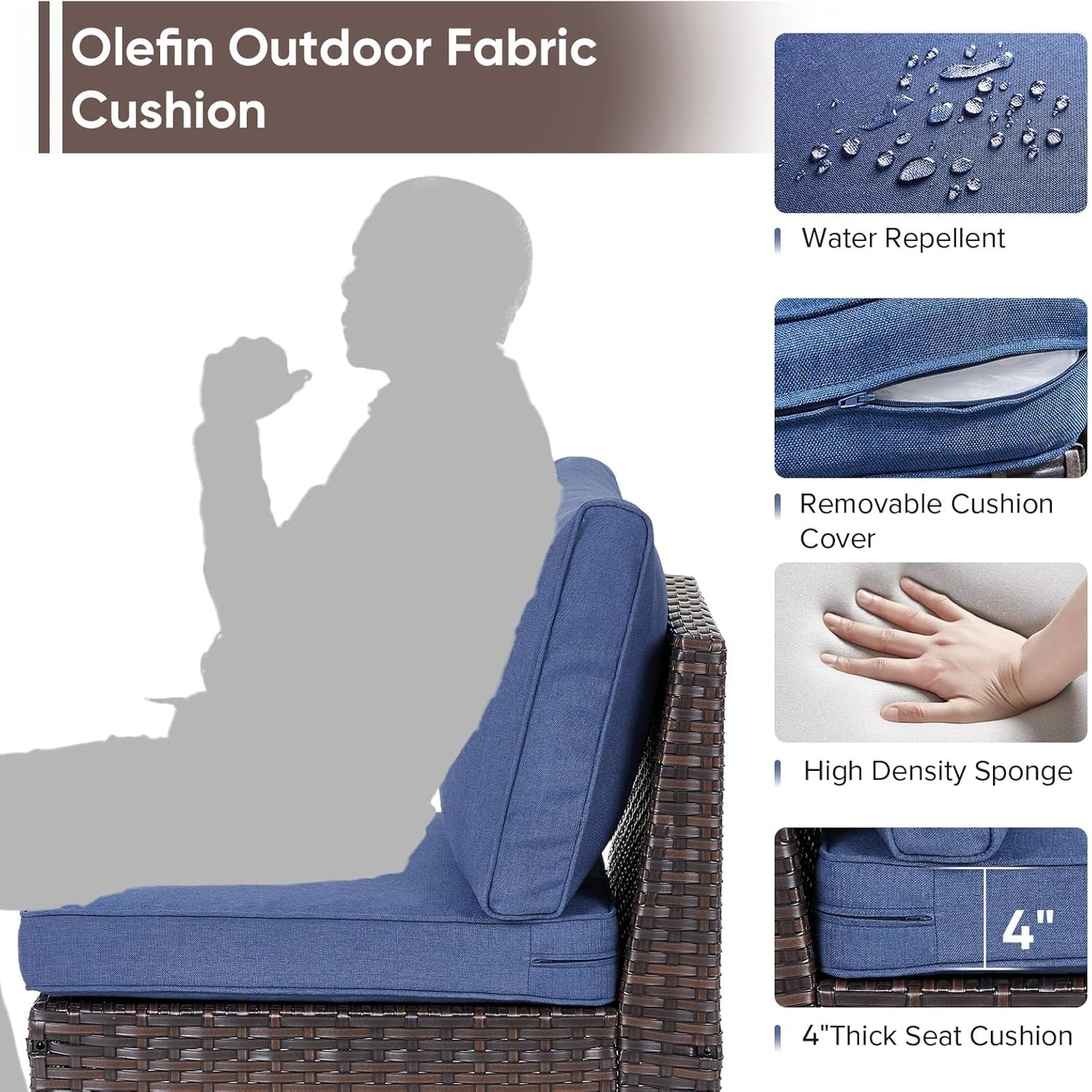 HUMMUH 10 Pieces Patio Furniture Set,Outdoor Half-Moon Modular Sectional Couches Swivel Patio Chairs with Ottomans,All Weather PE Wicker Patio Conversation Sets for Garden Porch Backyard