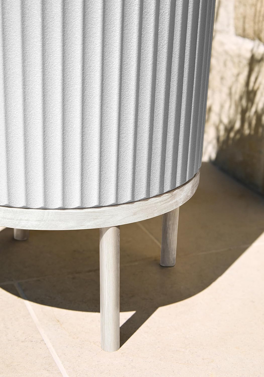 Veradek Demi Series Round Planter w/Stand for Porch/Patio | Durable Plastic-Stone Composite & Wooden Stand | Modern Décor for Tall Plants, Flowers