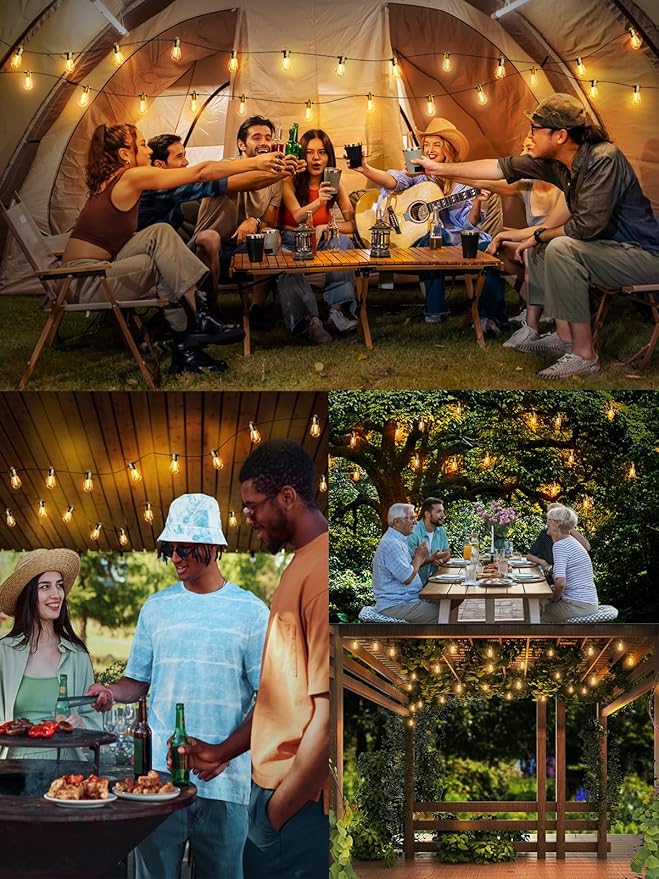 Svater Outdoor String Lights 150 FT, Patio Lights for Outside with Shatterproof Bulbs, IP65 Waterproof Commercial Grade LED Hanging Light for Backyard Bistro Market Cafe, Black