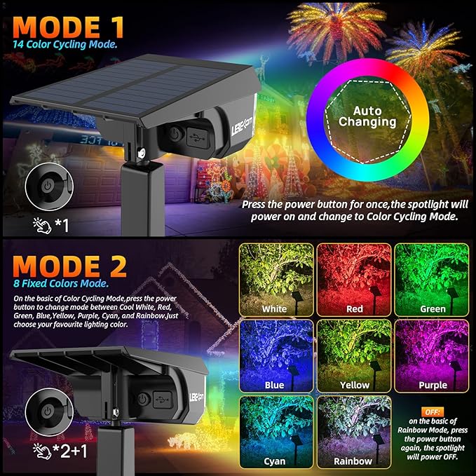 Color Solar Lights Outdoor Waterproof Spotlights with 9 Light Modes, Color Changing Solar Outdoor Lights for Decorate Festivals, Colored Solar Spot Lights Auto On/Off, RGBW 6 Pack