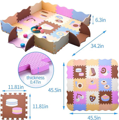 Coolcandy Baby Play Mat, 25Pcs Interlocking Puzzle Floor Mat, with Safety Fence - 0.4" Thick Non-Toxic EVA Foam Play Mat, for Infants & Toddlers 3-36 Months, Soft Puzzle Tiles for Play Areas