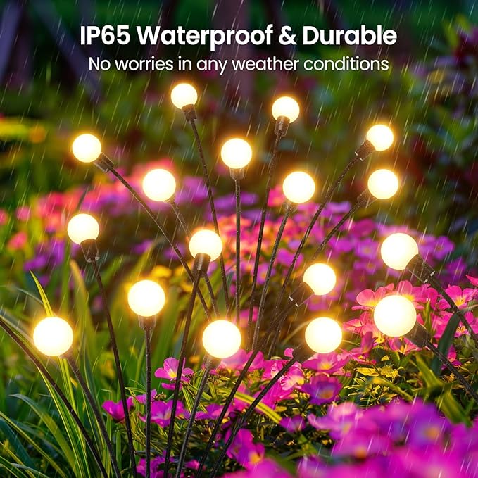 LETMY Solar Lights Outdoor, 4 Pack 32 LED Swaying Solar Garden Lights, Firefly Light for Outdoor Decorations, Garden Decor with Big Bulb & Larger Panel, Unique Gifts for Women, Gifts for Grandma