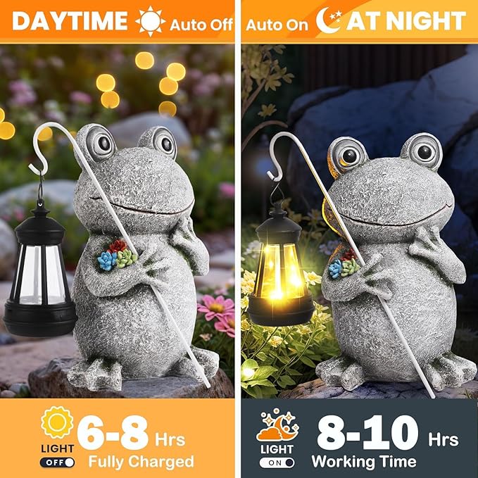 Frog Solar Garden Statues Garden, Resin Frog Figurine Decorations, Outdoor Frog Garden Decor Art for Lawn,Yard, Unique Housewarming Gift for Garden Home