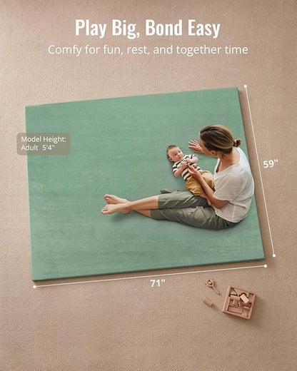 Blissful Diary Ultra Soft Baby Play Mat, 71x59 Extra Large Floor Mat with Removable & Washable Slip-On Cover for Babies and Toddlers, Sage Green