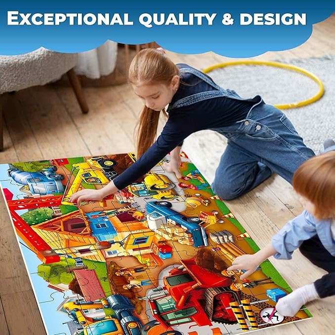 QUOKKA Giant Floor Puzzle for Kids Ages 4-6 – 2x3 Feet Extra-Thick 48 Pieces Toddler Puzzle Ages 3-5 – Construction Educational Activity for Boys Girls – Premium Box with Sturdy Handle & Magnetic