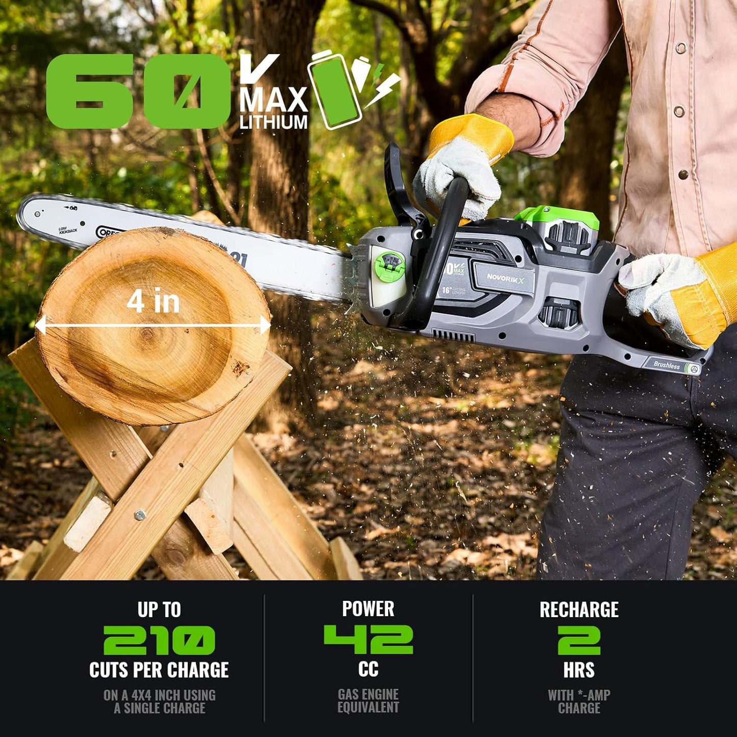 Electric Chainsaw Brushless 60v 18"&16" Cordless Chain Saw 5.0Ah Battery Powered For Tree Trimming Wood Cutting Handheld Chain Saws Automatic Oiler Tool Free