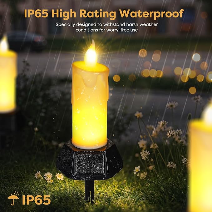 BlcTec Solar Candles Outdoor Waterproof, Flickering Candles with IP65 High Rating Waterproof, Suitable for Outdoor Lawn, Yard, Pathway, Wedding, Camping, Holiday Decorations, 4 PCS