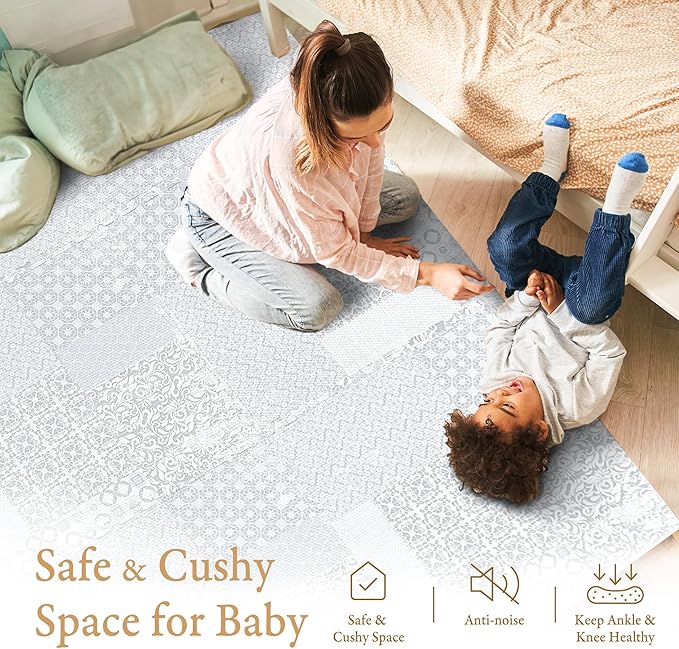 Popsykosy Premium Exercise & Baby Foam Play Mats - Stylish & Large Non-Toxic Puzzle Floor Mat - 6 Tiles - Spacious 6ft x 4ft - Peel-Resistant Reinforced Version - Soft, Thick, Waterproof -Totem Gray