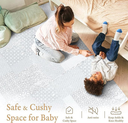 Popsykosy Premium Exercise & Baby Foam Play Mats - Stylish & Large Non-Toxic Puzzle Floor Mat - 6 Tiles - Spacious 6ft x 4ft - Peel-Resistant Reinforced Version - Soft, Thick, Waterproof -Totem Gray