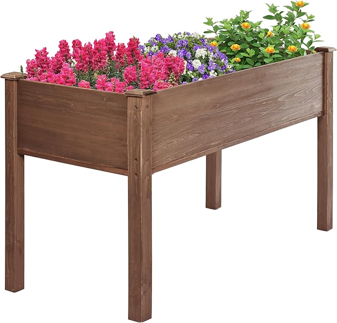 LZRS Raised Garden Bed Outdoor Planter Box with Legs for Herbs, Vegetables, Flowers, Great for Outdoor Patio, Yard and Deck, 220lb Capacity, Brown