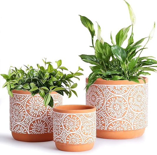 DeeCoo 3 Piece Ceramic Plant pots Indoor Flower Pots Set with Drainage Holes, 5.7/4.7/3.5/inch, Modern Decorative Flower (Red)