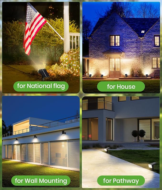 Large Panel Solar Spot Lights Outdoor 4 Pack, [58 LED/3500K/3 Modes] Solar Pathway Lights Waterproof IP67, Auto On/Off, 2-in-1 Wall Light Outdoor Light for Tree Yard Garden Pathway