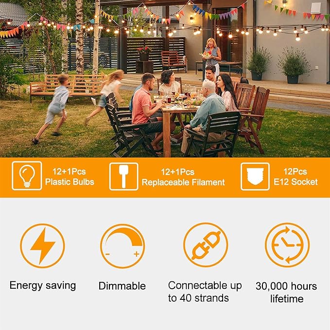 ZOTOYI Outdoor String Lights 25FT, Waterproof IP65 Patio Lights with 13 Shatterproof ST38 LED Bulbs, Outside Hanging Light Dimmable for Backyard, Bistro, Cafe, Garden 2700K Warm White