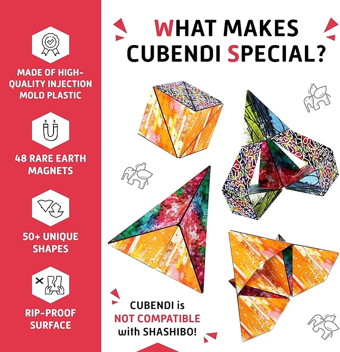 Geometric Origami Puzzle - Infinity Fidget Cube for Adults, Kids & Teens – Mesmerizing & Magnetic Shape Shifting Box w/ 48 Rare Earth Magnets - by Fun in Motion Toys (Scribble)