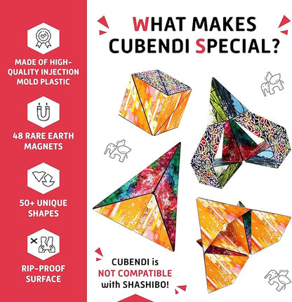 Geometric Origami Puzzle - Infinity Fidget Cube for Adults, Kids & Teens – Mesmerizing & Magnetic Shape Shifting Box w/ 48 Rare Earth Magnets - by Fun in Motion Toys (Scribble)