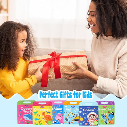 6 Pack Reusable Sticker Book for Kids,Visfun Stickers for Kids Window Stickers Fun Travel Toys for Toddlers Gifts Idea for Boys and Girls (Animal+Vehicles+Space+Insecks+Ocean+Dinosaurs)