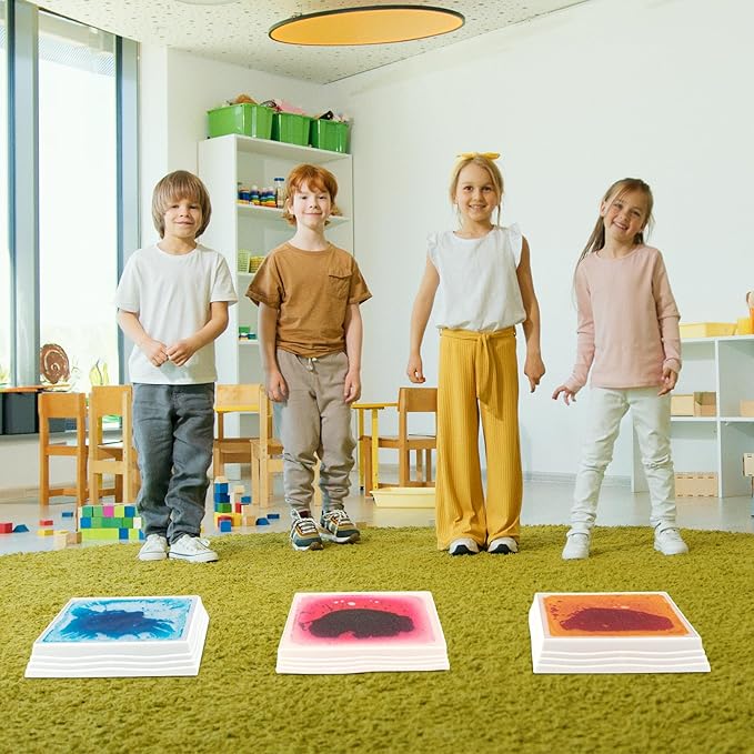 Art3d 12×12 Inch Sensory Interactive Yellow-Red Liquid Motion Tiles for Toddlers Kids & Adult - Touch Sensitive 7 Color Changing Flooring Tile for Home Décor, Indoor & Outdoor Activities, 1-Pack