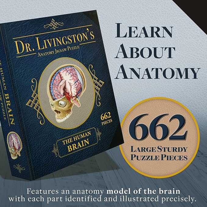 Dr. Livingston's Human Brain Anatomy Puzzle - A Medically Accurate Jigsaw Puzzle of The Brain Section - Educational Organ Toy for Teens & Adults - Unique Science Gift for Doctors, Nurses & Teachers
