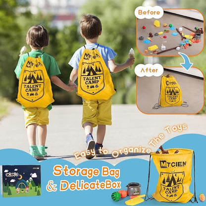 Kids Camping Toys, Mitcien Camping Set Include Pretend Campfire Play Food Fruits & Vegetables Hamburger Magnetic Fishing Toy Toddler Outdoor Adventure Educational Toys for Kids Age 3 4 5 6 + Years Old