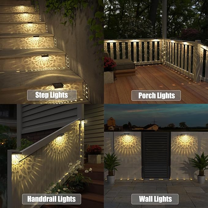 twinkya 6 Pack Solar Fence Lights Solar Outdoor Wall Lights Plastic Solar Powered Deck Step Stair Lights Waterproof Fence Solar Light for Garden Post Patio Backyard Yard Decor (Warm, 6 Pack)