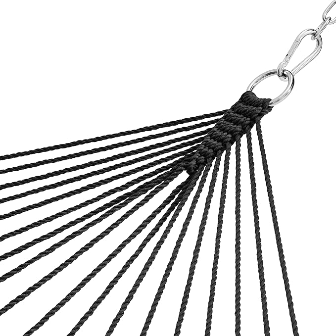 Lazy Daze Hammocks 10.5 FT Double 2 Person Caribbean Rope Hammock, Hand Woven Polyester Hammock with Spreader Bars, for Outside Outdoor Backyard Patio Poolside,450 LBS Capacity, Gray