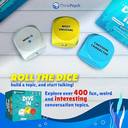 ThinkPsych Dive in - SEL Conversation Dice Game with 400+ Topics | Therapy Games for Kids & Teens | Social Emotional Learning for Home & School | Play Therapy & Counseling Toys | Ages 6-99