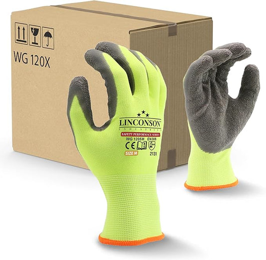 linconson 12 Pack Safety Performance Series Construction Mechanics Wrinkle Latex Work Gloves