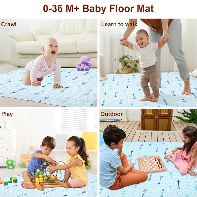 Baby Floor Play Mat Foldable Crawling Mat, 50x50 Play Mat for Playpen, Washable Non Slip One-Piece Playmats Portable, Cushioned Baby Tummy Time Mats for Infants and Toddlers (Arrow)