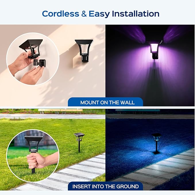 CINOTON RGBW Solar Landscape Pathway Outdoor Lights with 3 Lighting Modes, IP65 Waterproof LED Solar Powered Wall Lights for Garden Yard Lawn Path Driveway Pool Backyard Warm White & Multicolor 4 Pack