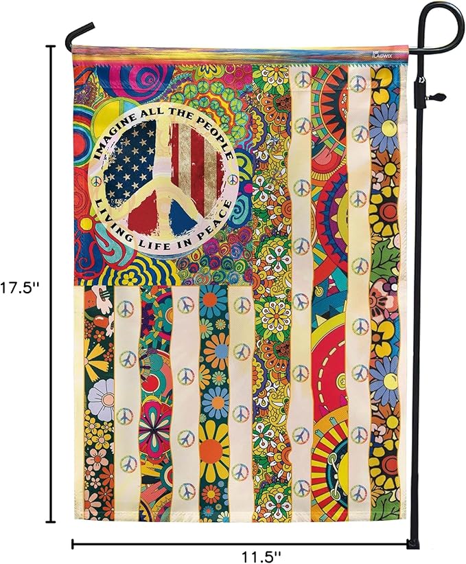 Flags-People Living Life In Peace Hippie Flag PSL318F, Garden Flag (11.5" x 17.5")-USA House Garden Flags Premium Polyester-Decorative Outdoor Flags