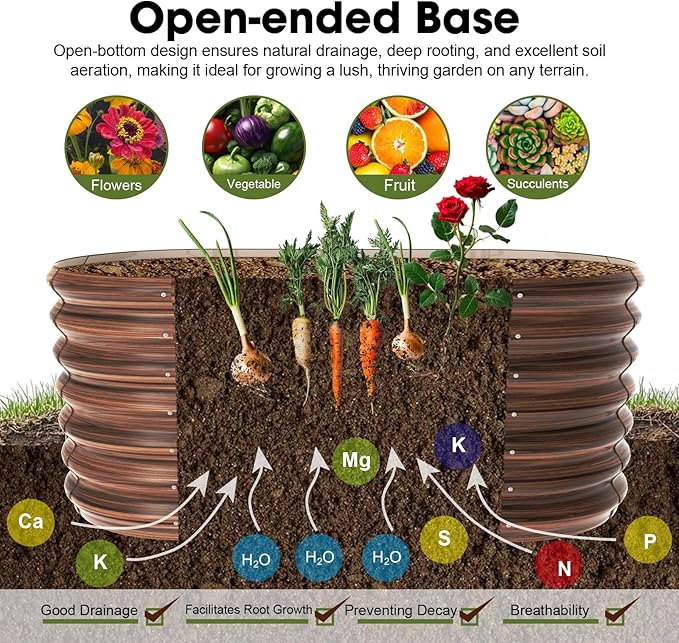4x2x2ft Oval Galvanized Raised Garden Bed Kits Outdoor Large Metal Modular Planter Box 9-in-1 Raised Beds for Gardening,Vegetables,Fruits,Flowers & Herbs (Brown)