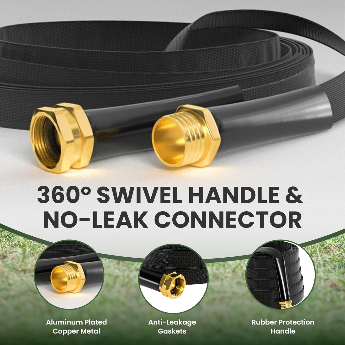 Giraffe Tools Garden Hose 50FT Lightweight Lay Flat Water Hose Kink Free Flexible Hose with 9 Spray Function Nozzle, Black