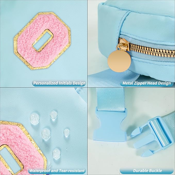 Mini Belt Bag Fanny Pack with Initials Letter Patch Small Crossbody Bags Cute Stuff Birthday Gifts for Teenager Girls Trendy Stuff for Teens - O,Blue