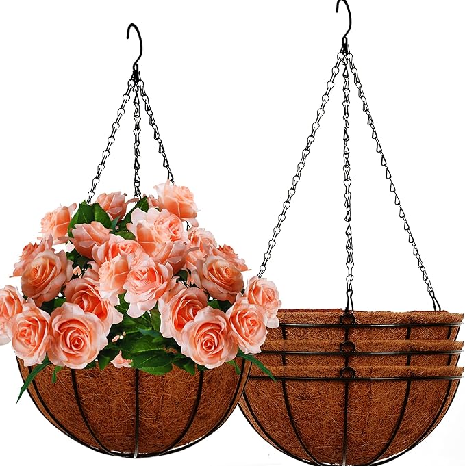 Hanging Baskets for Plants Outdoor(12 inch 4 Pack)- Coconut Coir Hanging Planters Outdoor,Metal Wire Baskets with Coco Liner, Hanging Pots for Plants Indoor, Hanging Flower Pots for Railings