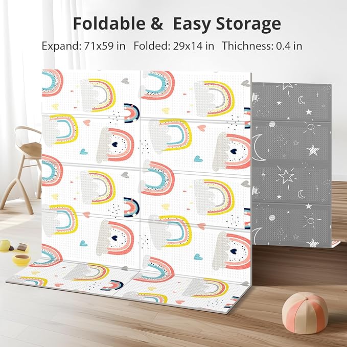 71x59 Foldable Foam Baby Play Mat for Floor, Babies Activity Tummy Time Playmat, Kids Non Toxic Foam Thick Play Mat for Baby, Toddlers, Waterproof & Anti-slip Crawling Mats