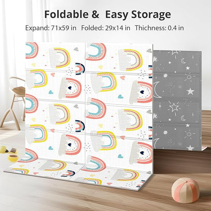 71x59 Foldable Foam Baby Play Mat for Floor, Babies Activity Tummy Time Playmat, Kids Non Toxic Foam Thick Play Mat for Baby, Toddlers, Waterproof & Anti-slip Crawling Mats