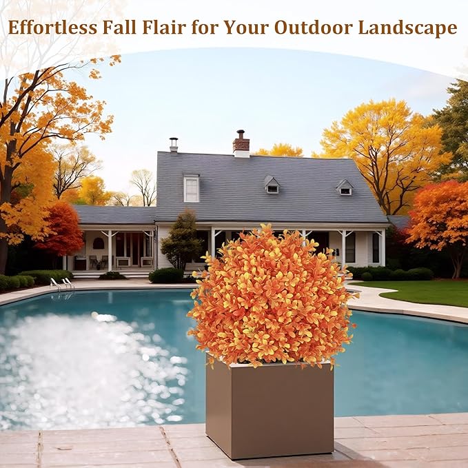 24" Tall Artificial Boxwood Ball Fall Topiary Trees Set of 2, UV Resistant Large Faux Plants Outdoor, 2ft Fake Bushes and Shrubs Look Real with Stake for Front Porch Outside Planter Backyard Decor