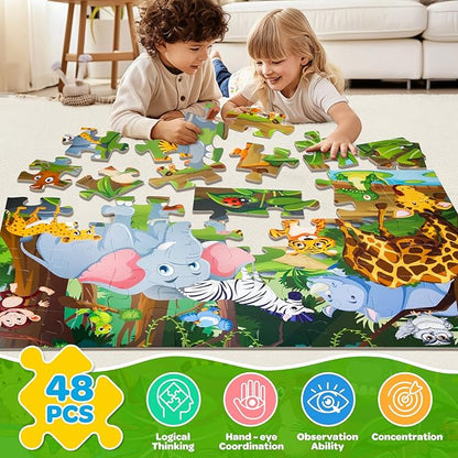 Jumbo Floor Puzzle for Kids Ages 4-6, 48 Piece Large Animal Jigsaw Puzzle, Extra-Thick Cardboard Preschool Learning Toys for Toddlers 3-5, Educational Gift for Boys Girls 3 4 5 6 7 8