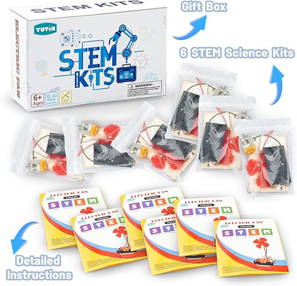 6 STEM Science Kits for Kids Age 6-8 8-12, STEM Building Toys for 6 7 8-10 Year Girls Boys Wood Crafts, Electric Fan Experiments Activities Circuit Projects, Bulk Gifts for Kids Classroom Party Favors