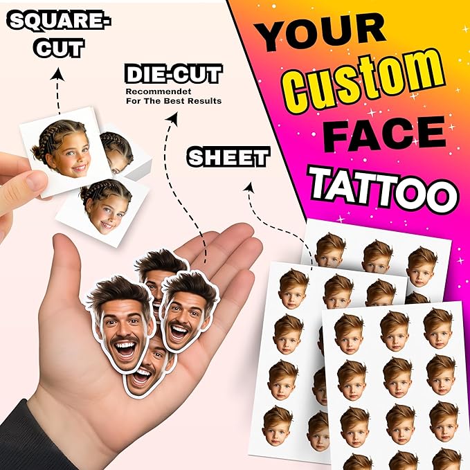 Party Pack 12-Pack - Custom Temporary Tattoos with Your Face | Funny Personalized Face Tattoos for Parties, Weddings & Events | Unique Fake Tattoos with Photo | Made in USA