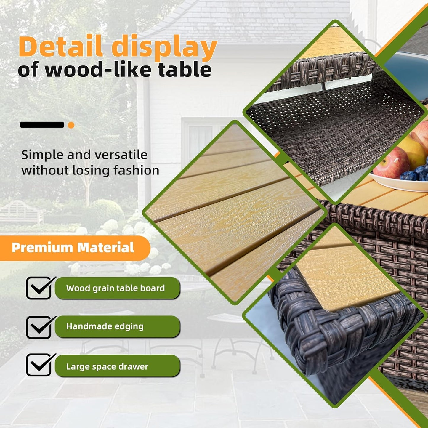 Outdoor Patio Sectional Sofa Set, 4-Piece Rattan Furniture, Patio Conversation Sets with Table Ottomans, Seats 5, Dark Grey