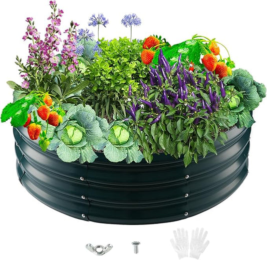 Durable Round Steel Raised Garden Bed Painted for Planting Vegetable/Herbs/Flowers/Trees at Backyard/Garden,or Baby Chicken,Christmas Tree Fence (Dark Green, 36 ins Diameter x 12 ins high)
