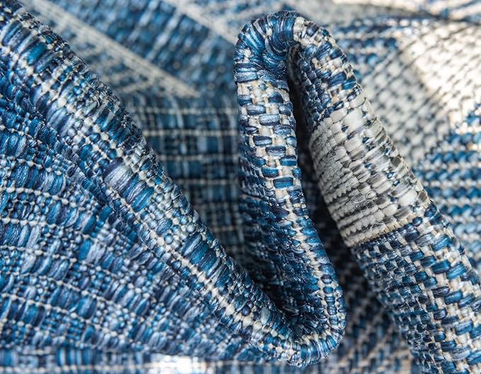 Unique Loom Outdoor Border Collection Area Rug - Soft Border (8' x 11' 4" Rectangle, Blue/ Ivory)