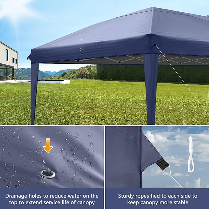 Outvita 10x20ft Pop Up Canopy Tent, Outdoor Instant Shelter Folding Canopy with Carry Bag for Commercial Events, Party, Backyard BBQ, Camping Blue