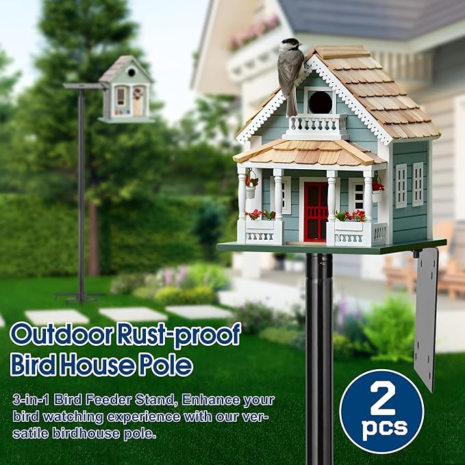 Ottsuls 2 Pack 109 Inch Heavy Duty Bird Feeder Pole Kit for Wild Birds, with 5-Prong Base Feeding Station, Adjustable Birdhouse Stand